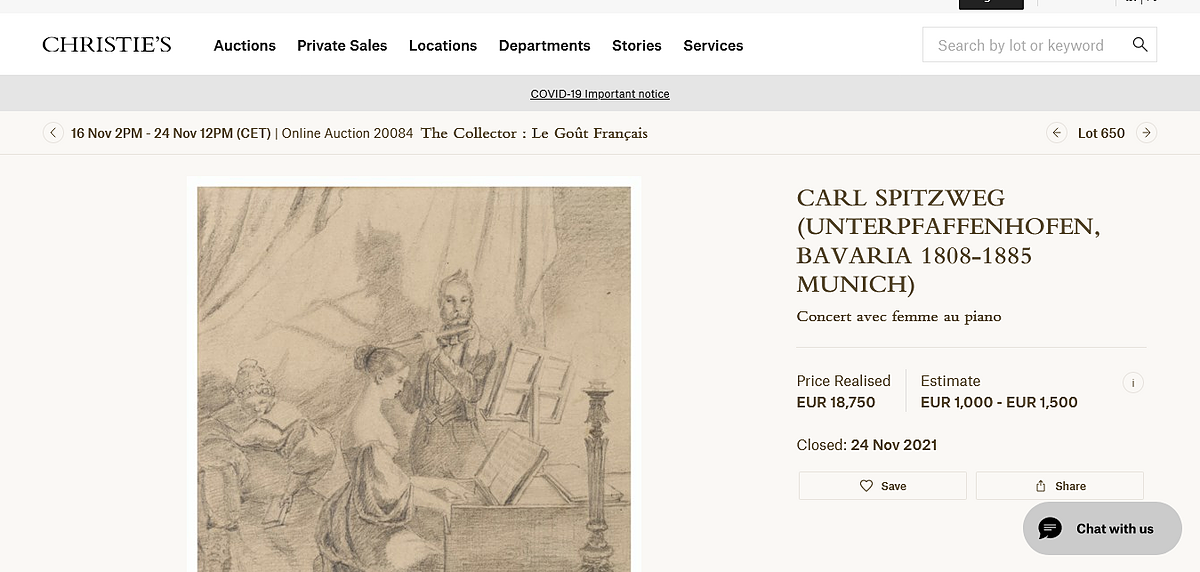   Puzzleteil der Geschichte | Am Mittwoch endete im Auktionshaus Christie's die Versteigerung für eine Carl Spitzweg Zeichnung. Sie befand sich einst in Leipzig und erzählt viel über deutsche Geschichte.  