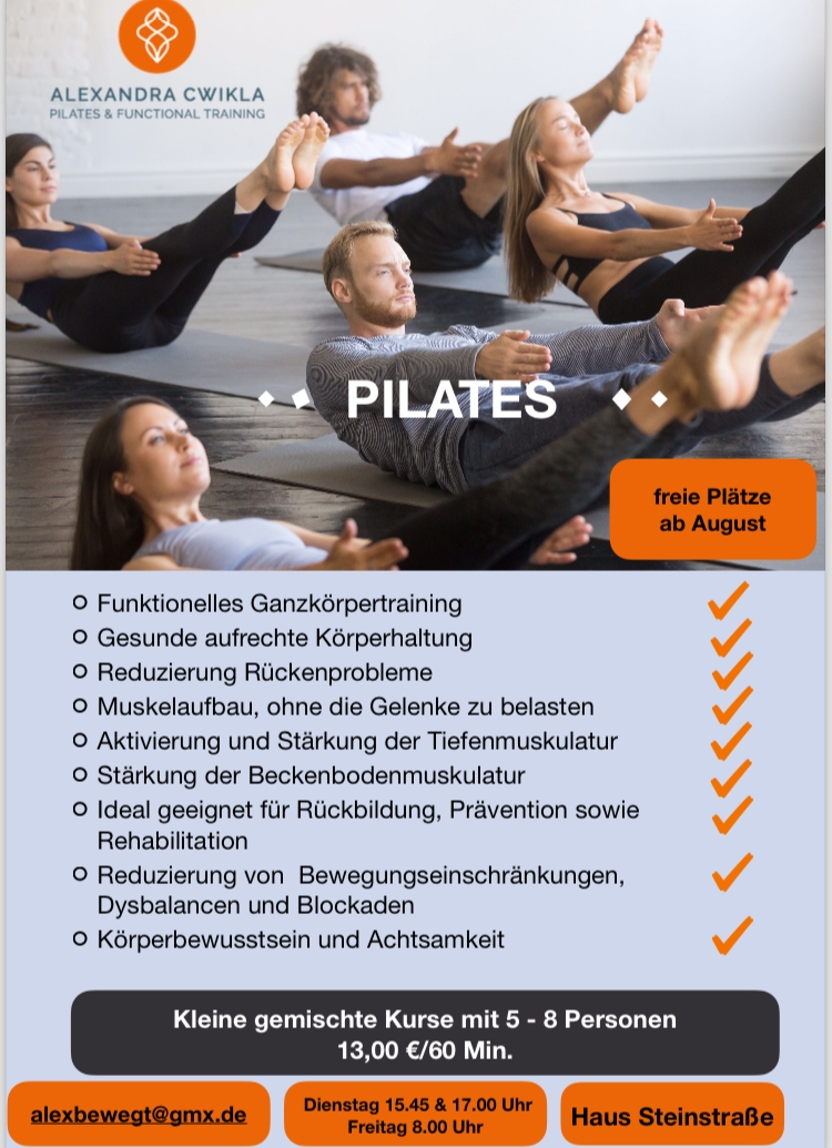 freie Plätze im Pilates Kurs Haus Steinstraße ---